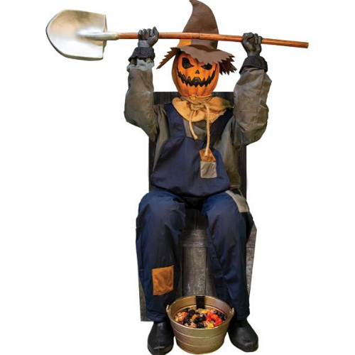 Smiling Jack Greeter Stuhl animierte Kürbis Tür Requisite Vogelscheuche Hut Halloween - Bild 1 von 1