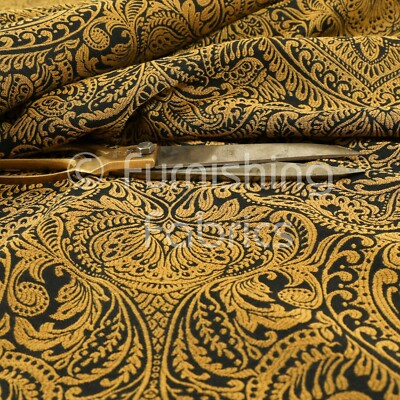 Lightweight Chenille Damask Floral Pattern Gold Colour Upholstery
