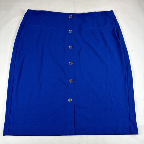 Avenue Skirt Women Sz 18/20 Blue Pull On Knee Length Stretch Comfort Buttons NEW