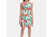 TOMMY HILFIGER Women Floral Fit Flare Sleeveless Dress Sz 2 Multicolor Tropical