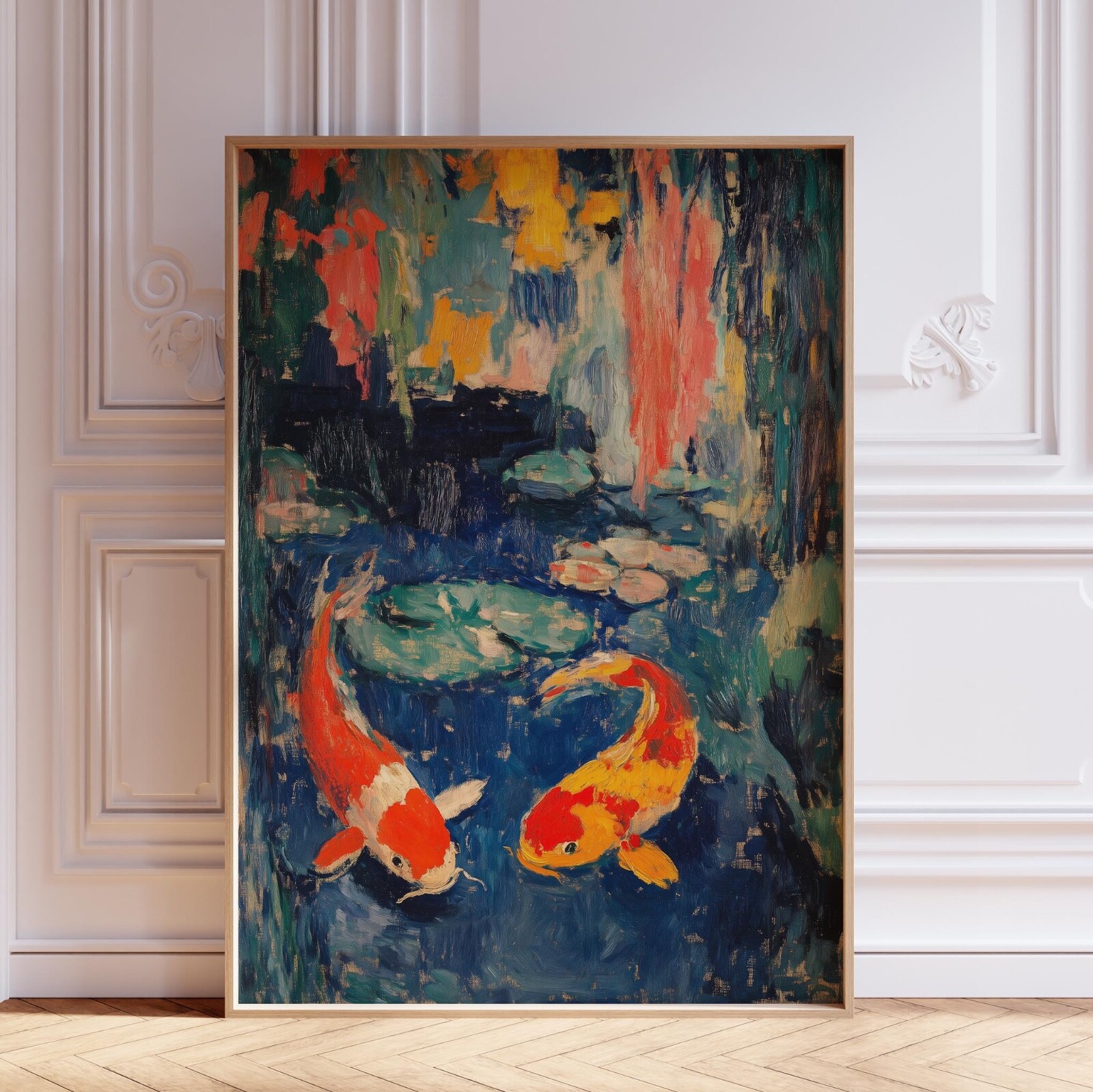 Japanese Koi Fish in Pond Japandi Wall Art Print
