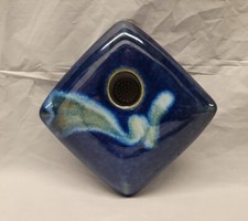 ikebana vase Blue square Shape Signed metal spike frog 5 5 inch 4362