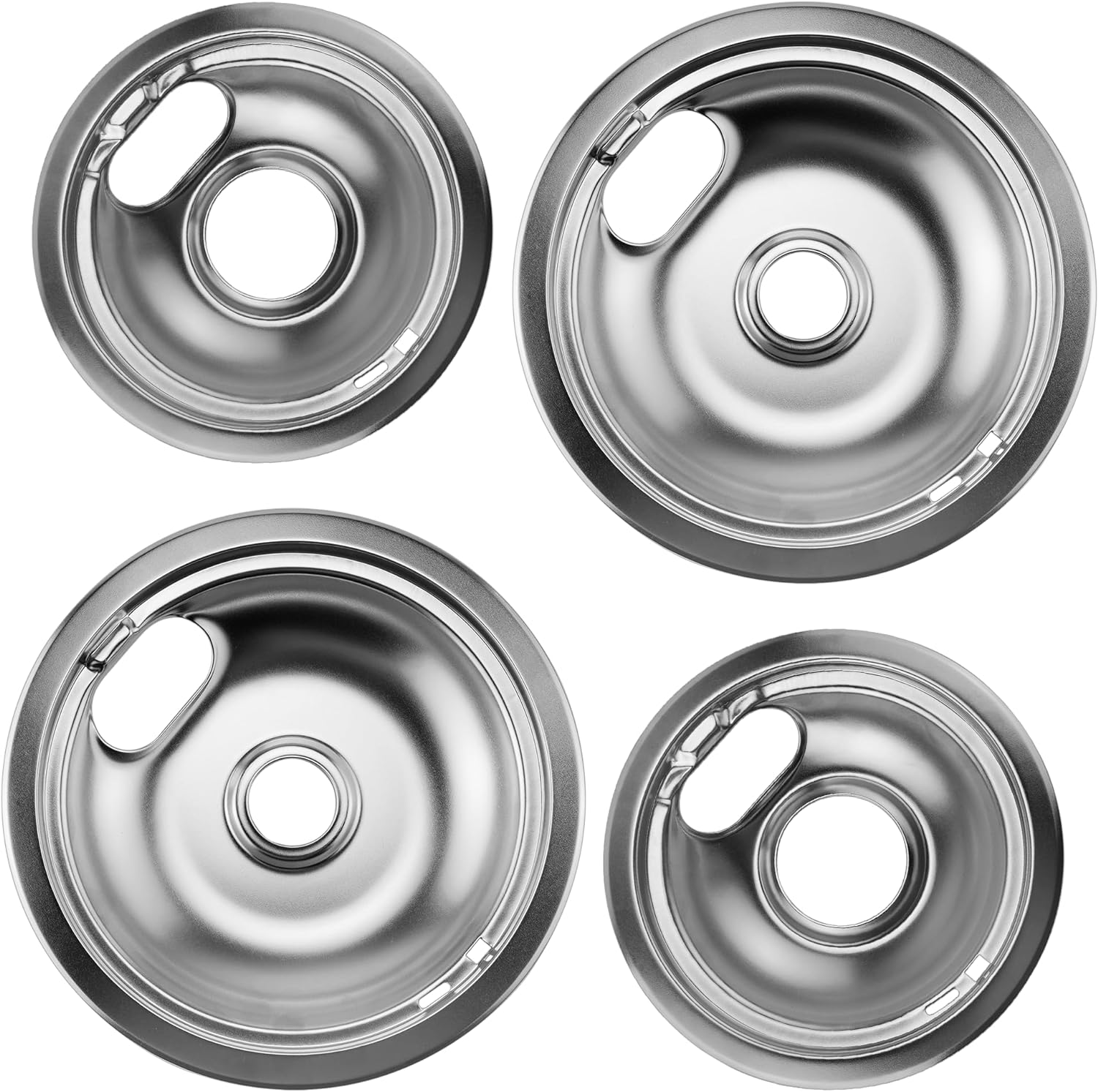 Whirlpool Chrome Stove Burner Drip Pan Set W10196406 W10196405