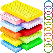 600Pcs Colored Index Cards 3X5 Inch Flash Cards with Rings Lined Note Card Flash