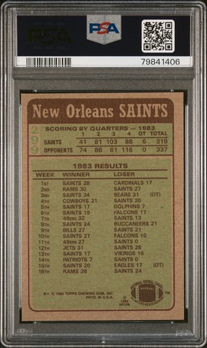 1984 TOPPS #299 SAINTS TEAM LEADERS PSA 9 MINT GEORGE ROGERS - Picture 2 of 2