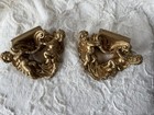 Vintage Cherub Angel Ornate Wall Gold Sconce Shelf Pair (2)