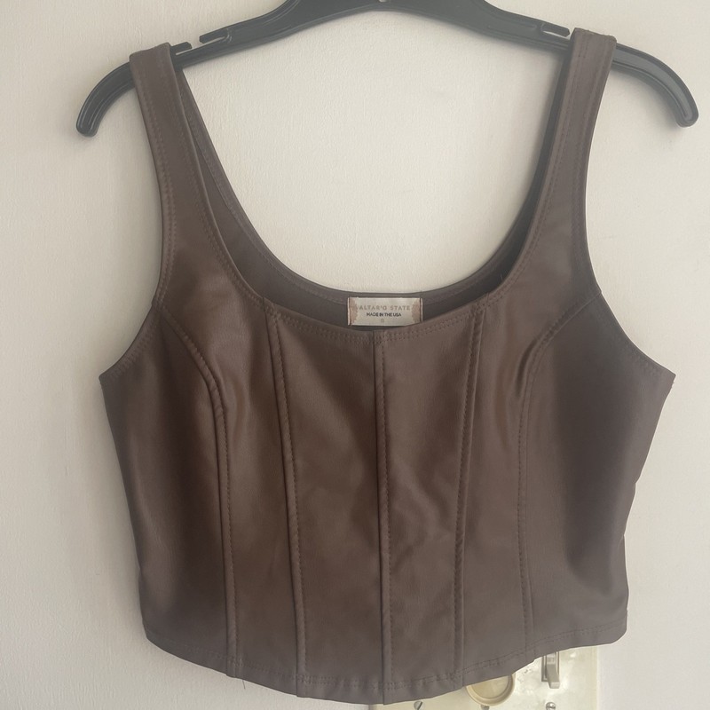 Women's/Juniors Faux Brown Leather Crop Top Sz Small
