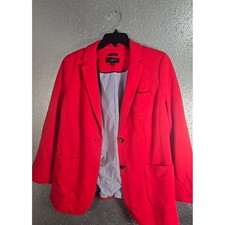 Talbots Aberdeen Red Knit Blazer Jacket Petite 12P Cotton Blend Striped Lining