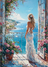 Woman Diamond Art Kits Adults 5d Diamond Painting Seascape for Beginners Gem Art