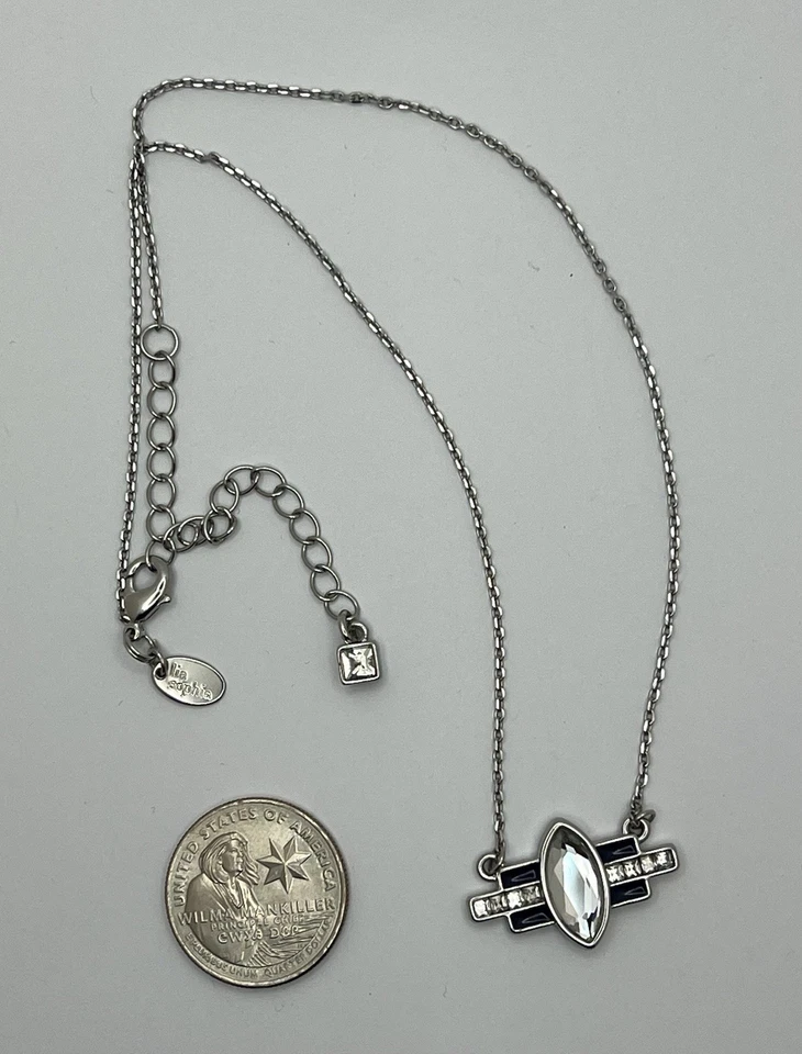 Lia Sophia Clear Rhinestone & Blue Pendant Necklace Gift Women Party Jewelry EUC - Image 4 of 4