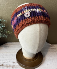Knitted Handmade Crochet Headband W/2 buttons Boho Rust, Purple, Variegated