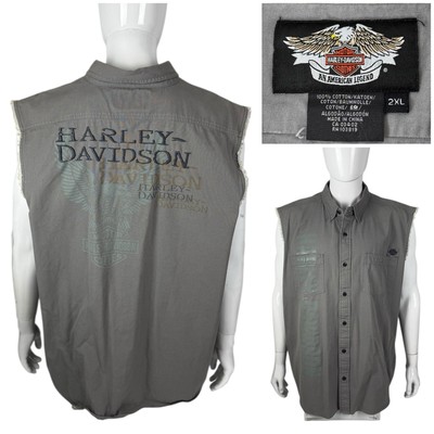 Harley Davidson Mens 2XL Shirt Gray Sleeveless Embroidered Logo Eagle Vintage