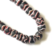 20 Antique Black Wound Trails Fancy Lampwork Venetian Glass African Trade Beads