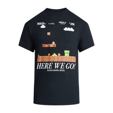 Super Mario Bros Small Here We Nintendo Go Graphic T-Shirt Men's Black NEW