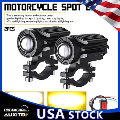LED Headlight Motorcycle Yellow White Hi/Lo Beam Spot Light Fog Lamps Dual-Color