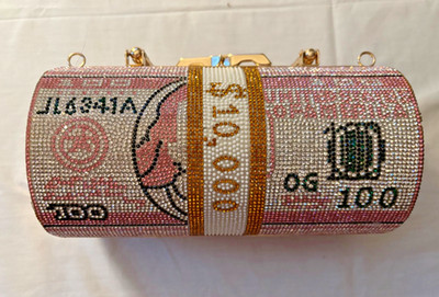 Hello 3 AM USA Rhinestone $ Purse Evening Handbag NEW 8''X4''X4'' clutch, handle