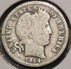 Silver Dime - Barber - 1914-D (Tool mark visible on both sides.) [661]