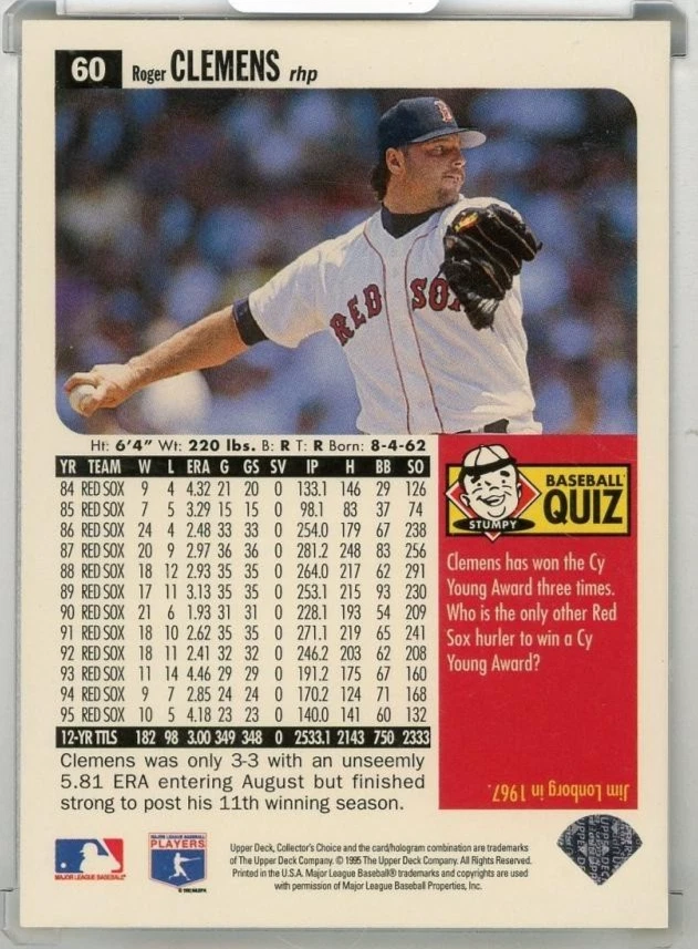 1996 UPPER DECK Collector's Choice Roger Clemens Gold Signature #60 - Image 2 of 2