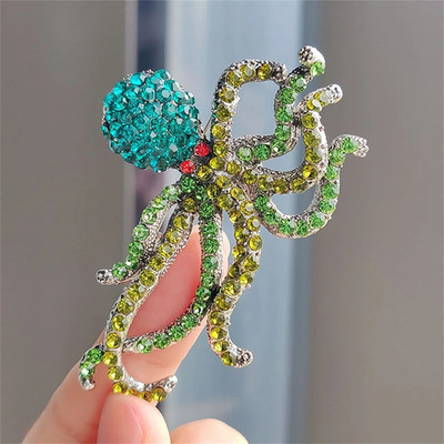 Sparkling Octopus Brooch   Rhinestone Ocean Animal Summer Pin Beach Jewelry Gift