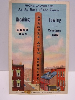 Vintage Esso Gasoline Kramers Auto Service Tower Baltimore Post Card