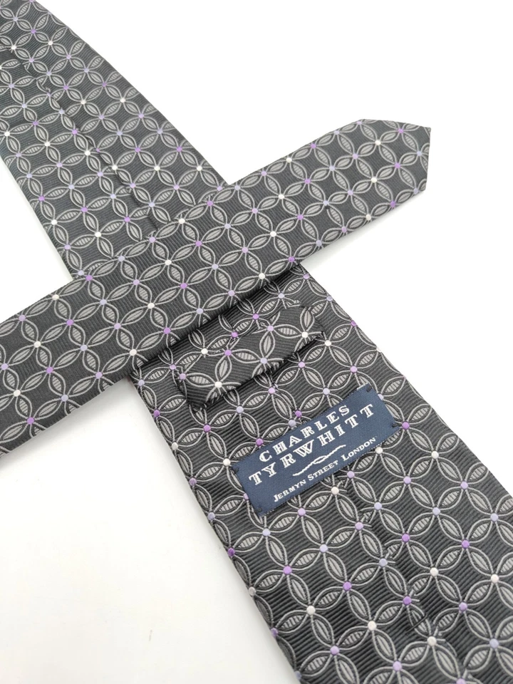 🇬🇧 Corbata de seda geométrica negra púrpura Charles Tyrwhitt para hombre 59x3 5/8  Foto 2 de 4