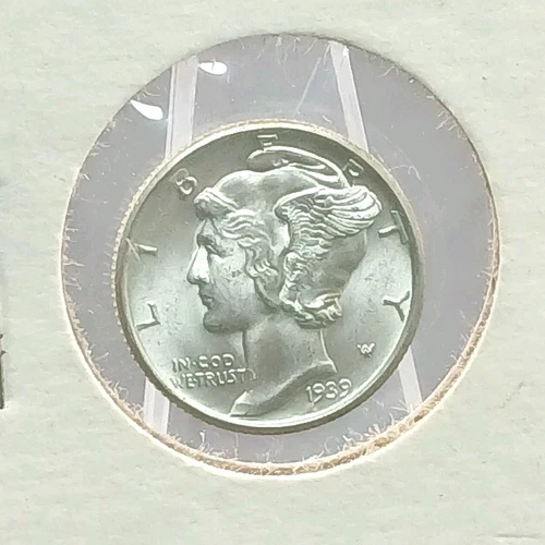 1939 D Mercury Dime BU 90% Good Fields Luster Rim Toning Details