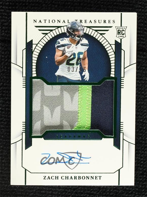 2023 National Treasures Green 3/26 Zach Charbonnet #196 RPA Rookie Patch Auto RC