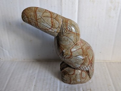 Ausgefallene Panama handgeschnitzte Marmor Stein Tukan 16 cm Figur sehr guter Zustand