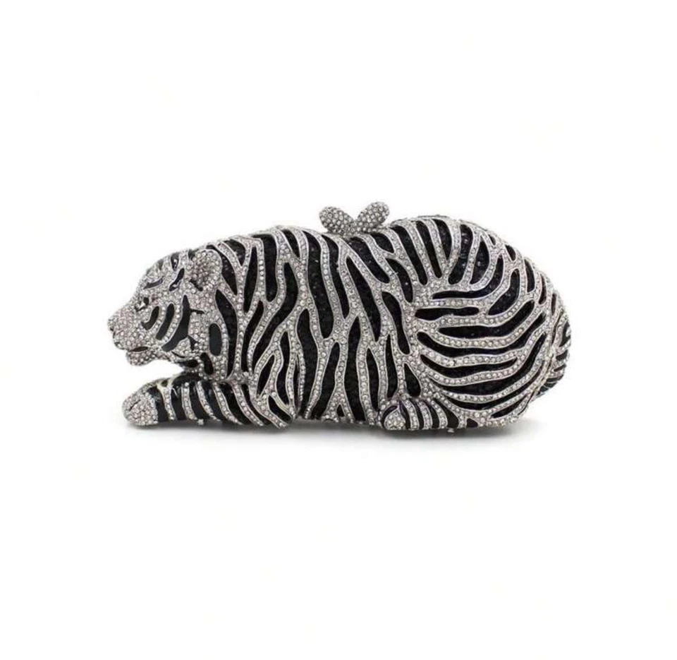 Bling Tiger Rhinestone Purse Small Clutch Prom Birthday Party Fashion Statement