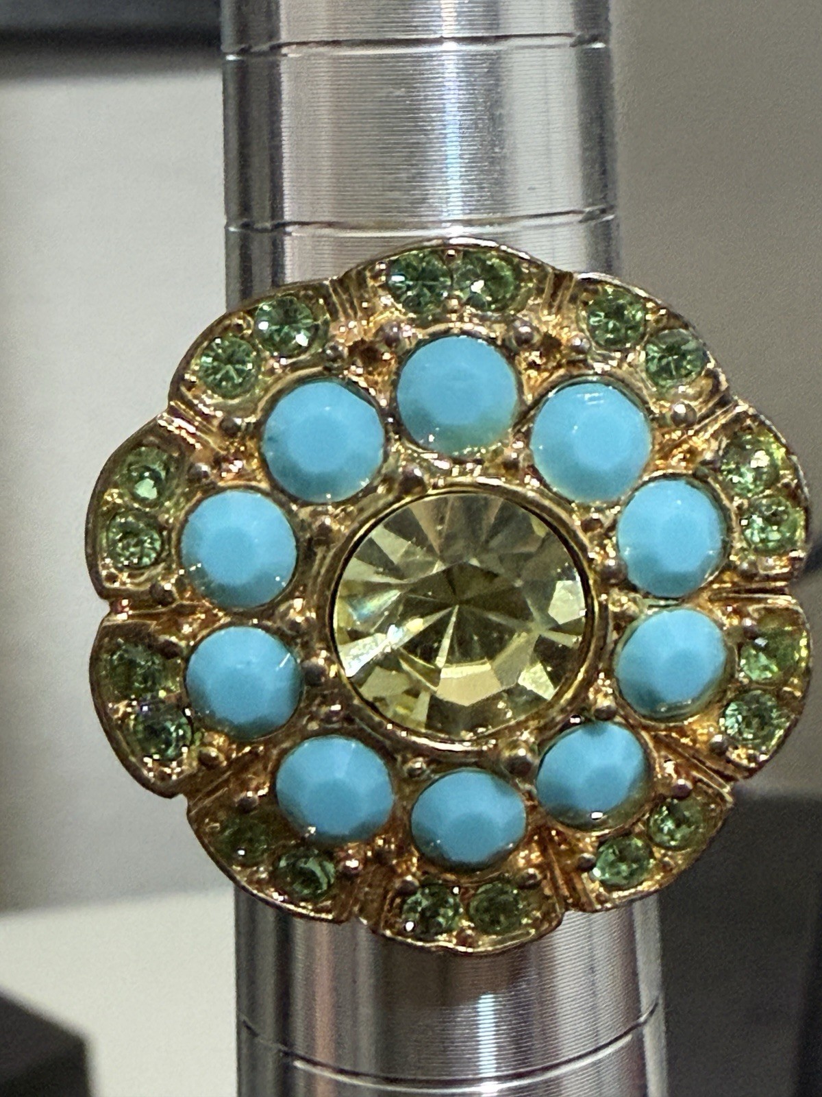 Statement Cocktail Ring – Turquoise-Colored Caboc… - image 3