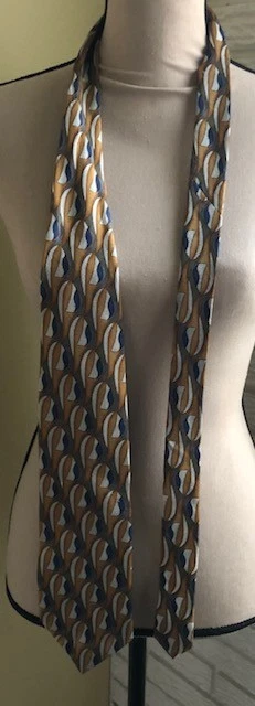 Corbata de cuello Marquis dorado azul poliéster para hombre 60" x 4" ~usada en excelente estado~ Foto 2 de 4