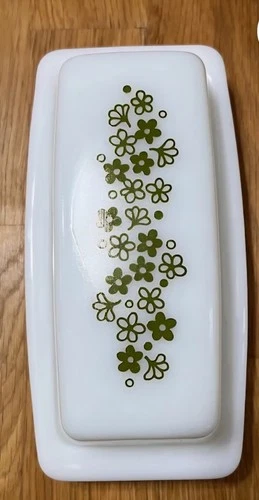 Pyrex Corelle Crazy Daisy Spring Blossom Butter Dish Vintage Green 1 stick