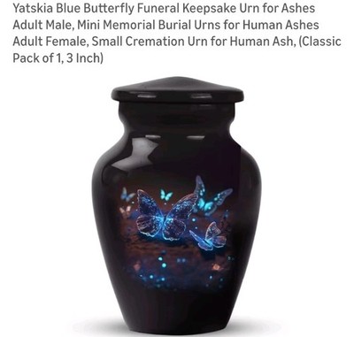 Yatskia Blue Butterfly 3 Inch Memorial Urn Set-Set Of 2-NEW IN ORIGINAL BOX
