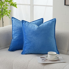 Velvet Royal Blue Throw Pillow Covers 18x18 Inches Pack of 2 Soft Decorative Squ