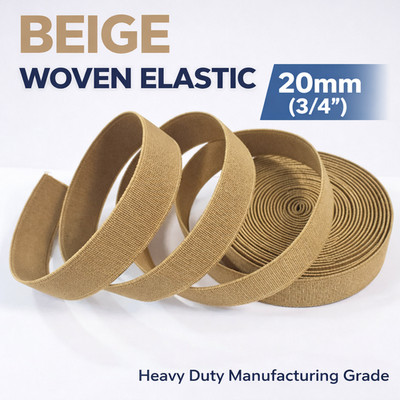 Beige Woven Elastic Band 20mm (3/4'') Heavy Duty Sewing Elastic   Avetco
