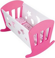 Puppenwiege Holz Weiß/Rosa Mit Matratze Bettdecke & Kissen Puppenbett