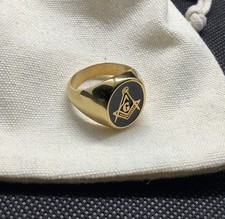 Vintage Style Masonic Ring Freemasons Black Collectible Master Mason Signet Gold