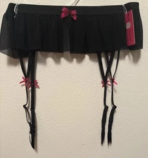 Betsey Johnson Garter Skirt Sheer Flirt Suspender Style  Size M  Black Hot Pink
