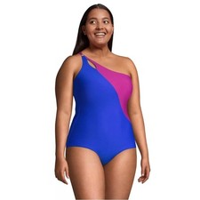 NWT LANDS END' UPF 50 Tummy Control One Shoulder One-Piece Swimsuit 14