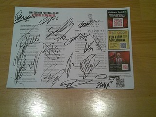 lincoln city v cardiff city team sheet signed by 18 cardiff players 2025/26