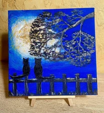 КАРТИНА КОТИКИ МІСЯЦЬ ОРИГІНАЛ ЕКСКЛЮЗИВ 8Х8 ДЮЙМІВ АКРИЛ ПОЛОТНО НА ПІДРАМНИКУ