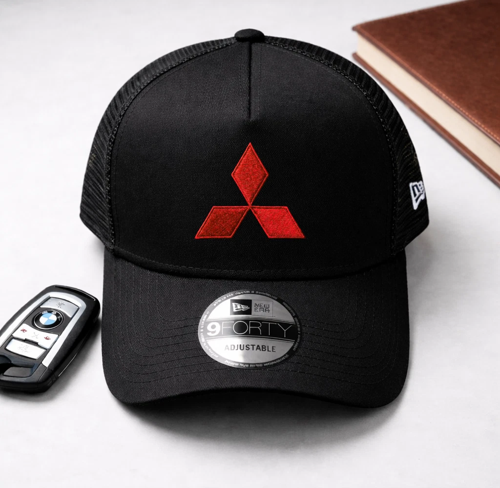 Mitsubishi Logo Embroidered Trucker Hat Adjustable Snapback Baseball Cap