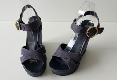 Louis Vuitton Blue Shore Denim and Leather Wedge Sandals 39 | eBay