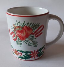 Tiffany Co  Tiffany Holly  Mug Cup Coffee Christmas Red Trim 14oz 1992