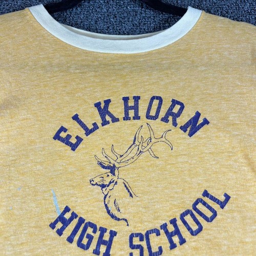 Vintage 70s Champion Blue Bar Ringer T-Shirt Gr. L Elkhorn High Two Tone Tee Folk - Bild 4 von 8