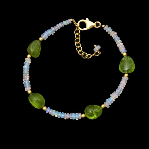 Ethiopian Opal Bracelet,Opal Beads Bracelet,Peridot Beaded Bracelet,Peridot - Picture 6 of 7