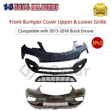 Front Bumper Cover Upper & Lower Grille Compatible with 2013-2016 Buick Encore