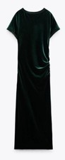 Zara Dress Size XL Green 8707/288 Draped Velvet Bloggers Favourite Bnwt