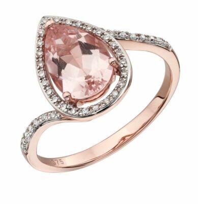 Designer - ELEMENTS Gold - 9ct Rose Gold Birne Morganit & Diamantring GR563P