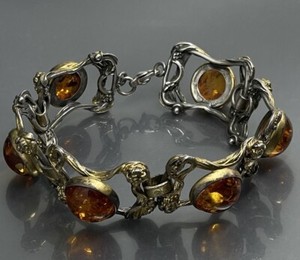 Authentic UTC Women’s Bracelet Sterling Silver 925 Gold Plated Baltic Amber Ornate 7”